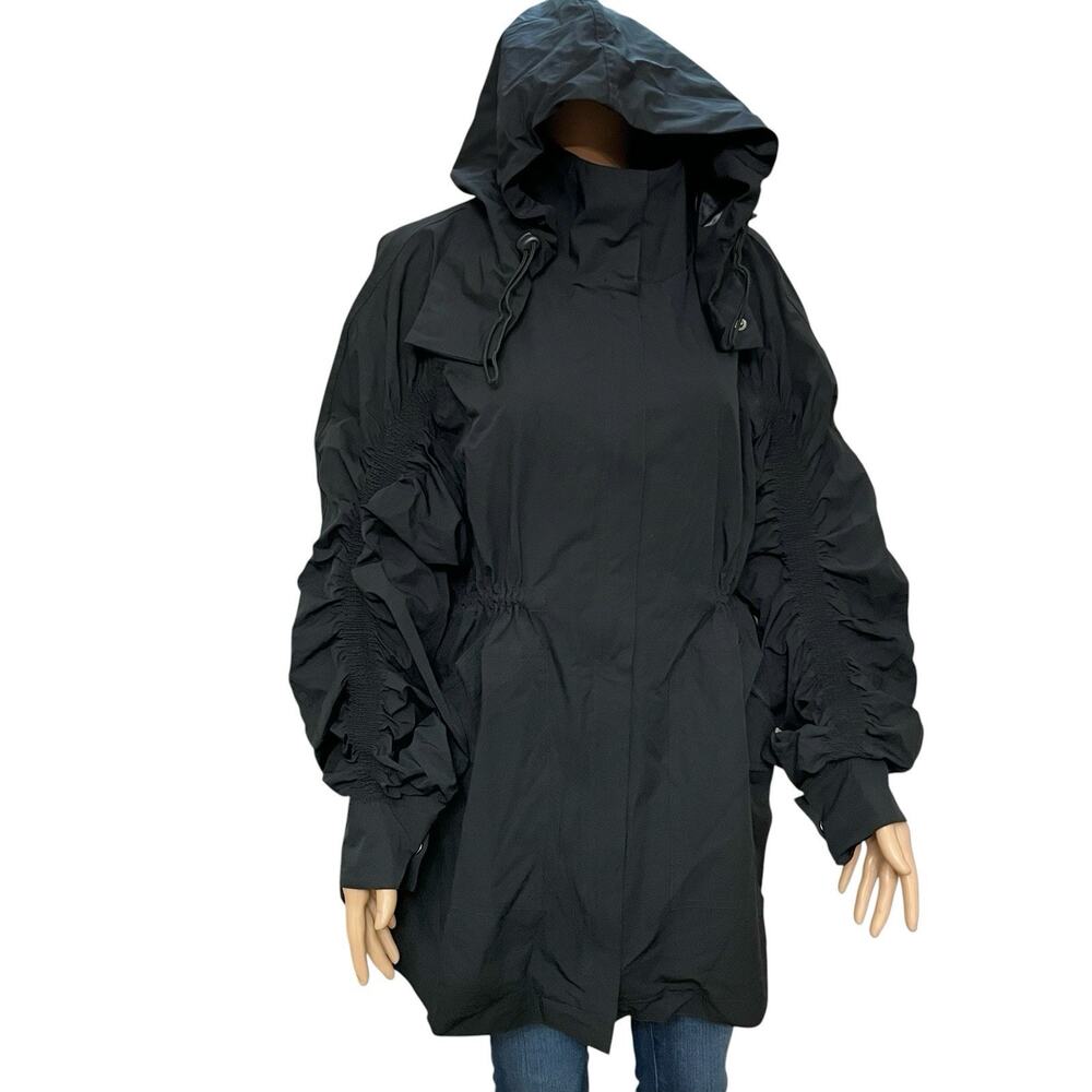 Fabletics Giana Jacket Large Oversized Windbreaker Raincoat Black Removable Hood